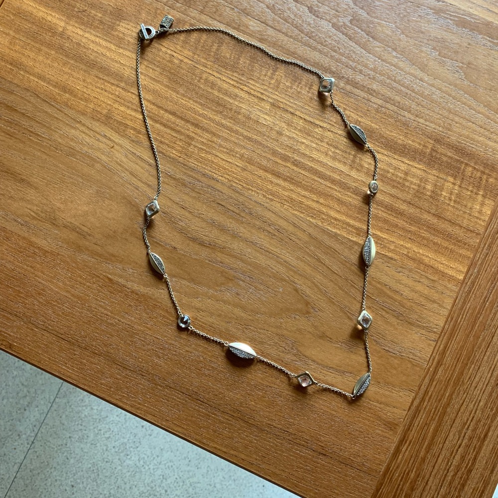 Ellen Tracy Necklace Gold and Crystal 16" Hanging Length on Neck